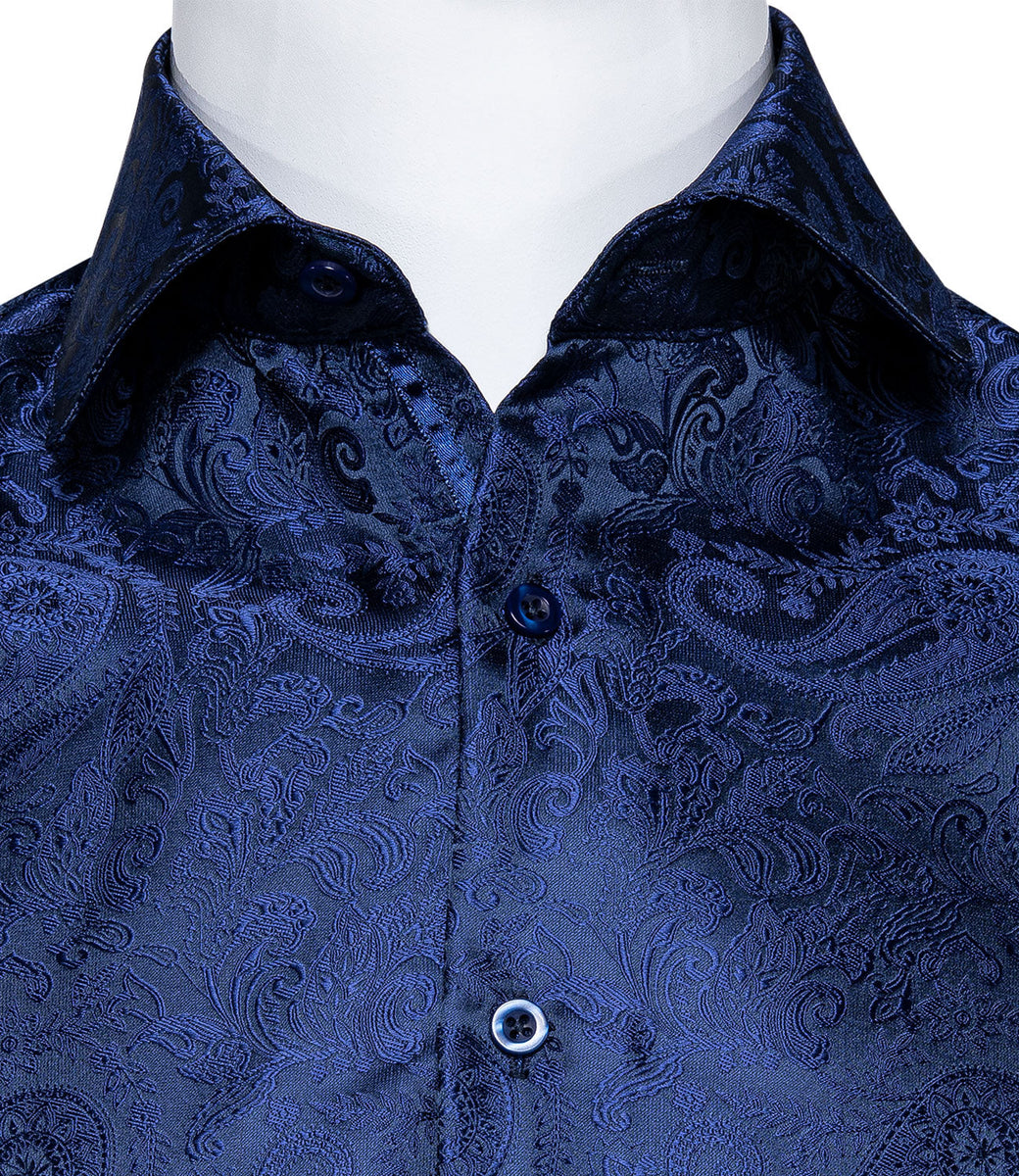 Navy Blue Paisley Dress Shirt