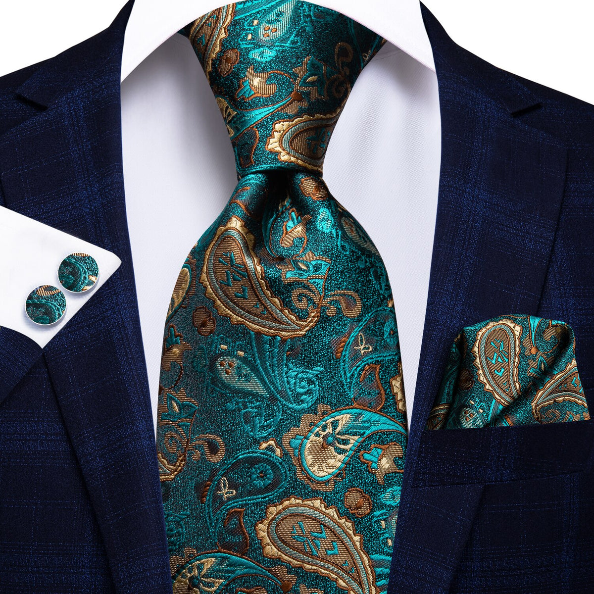 Pheasant Feather Paisley Tie, Pocket Square And Cufflinks 