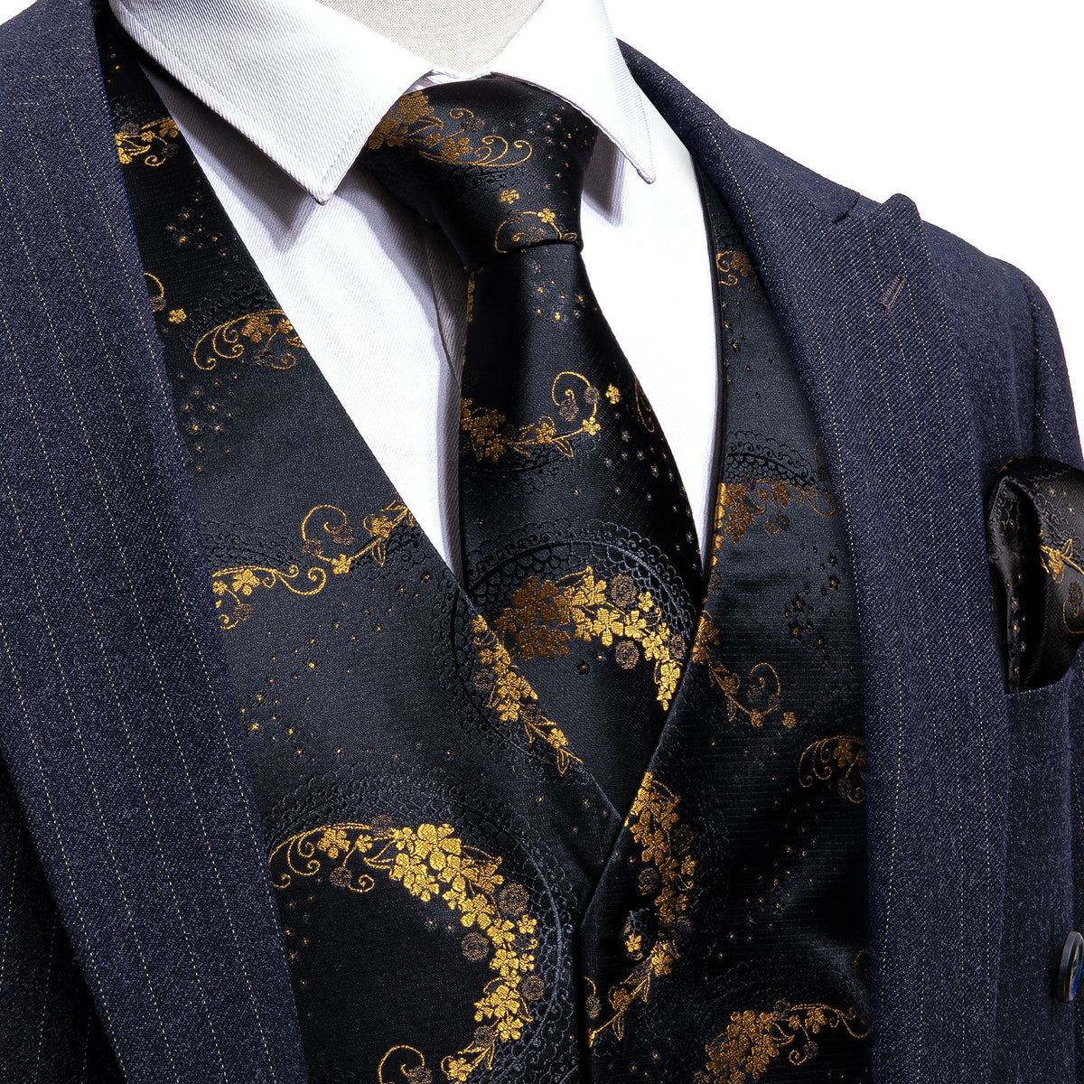 Black And Gold Floral Vest Set – Sophisticated Gentlemen