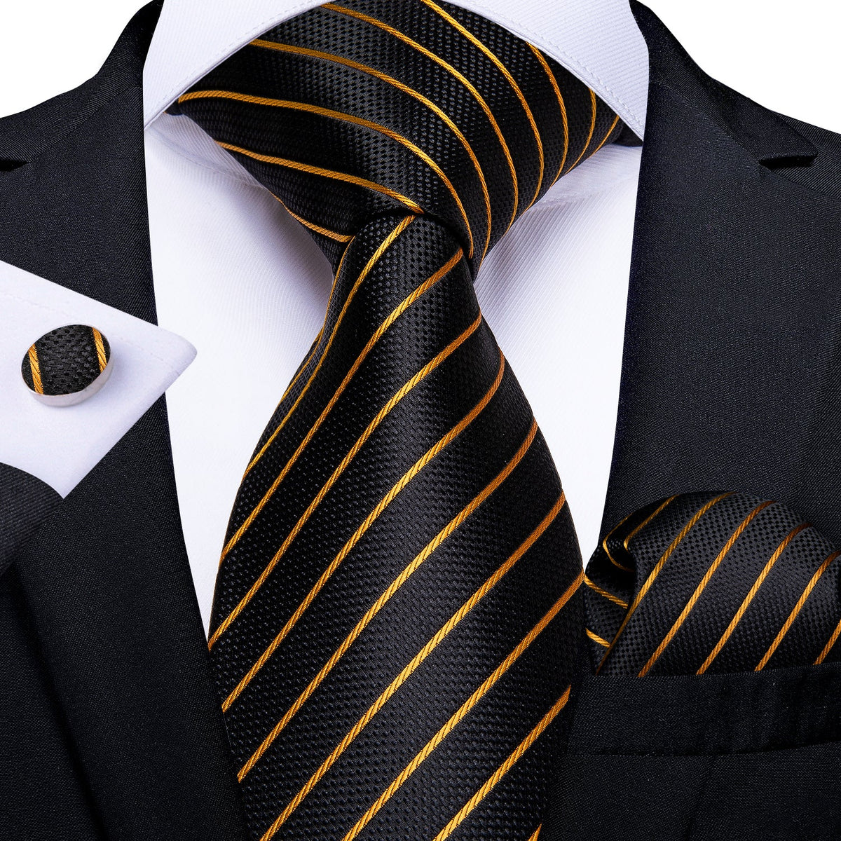 Luxury Gold and Black Striped Tie Set – Sophisticated Gentlemen