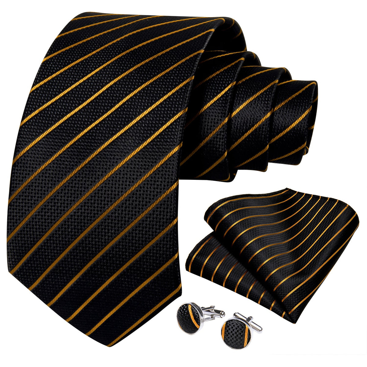 Luxury Gold and Black Striped Tie Set – Sophisticated Gentlemen