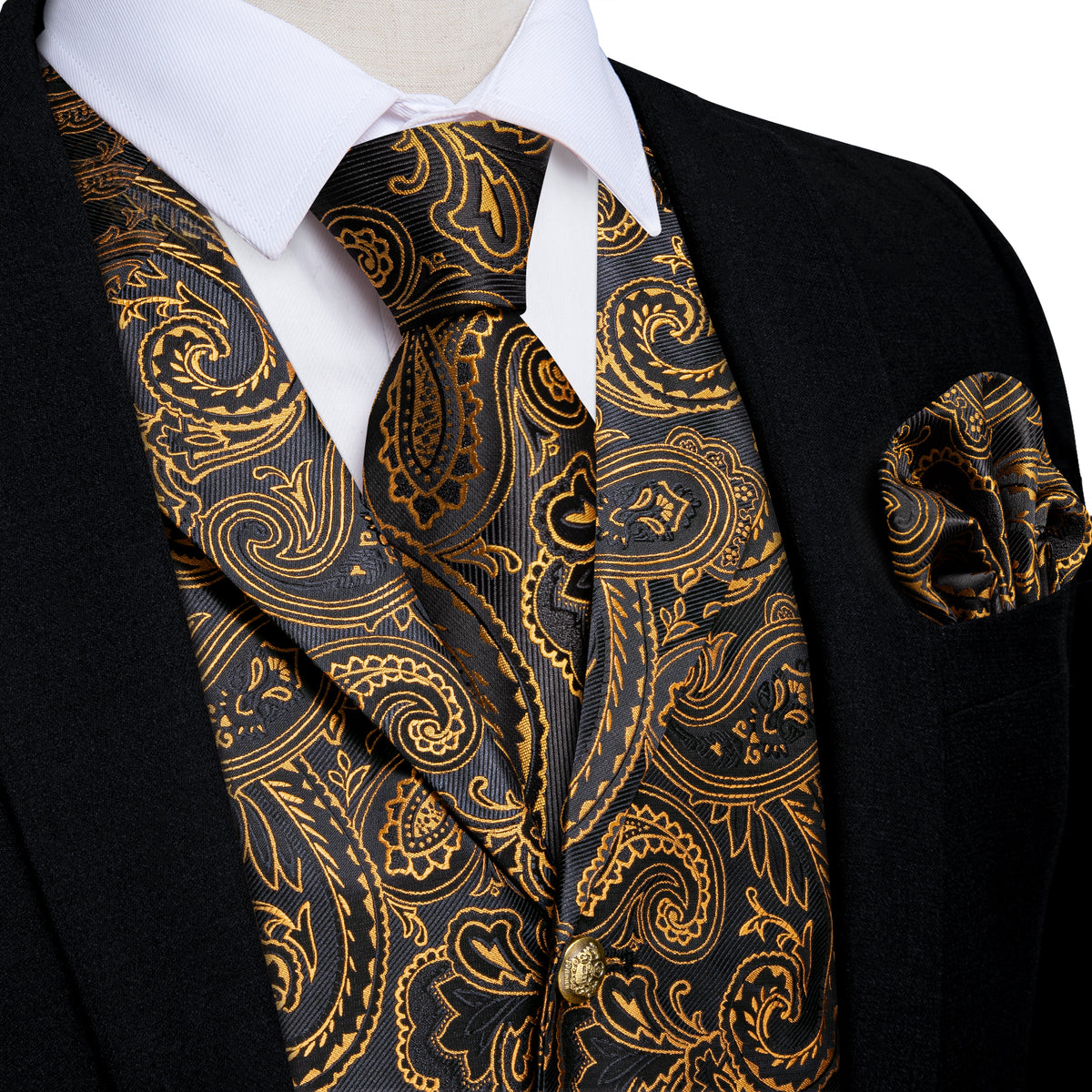 Gold and Black Paisley Jacquard Vest Set – Sophisticated Gentlemen