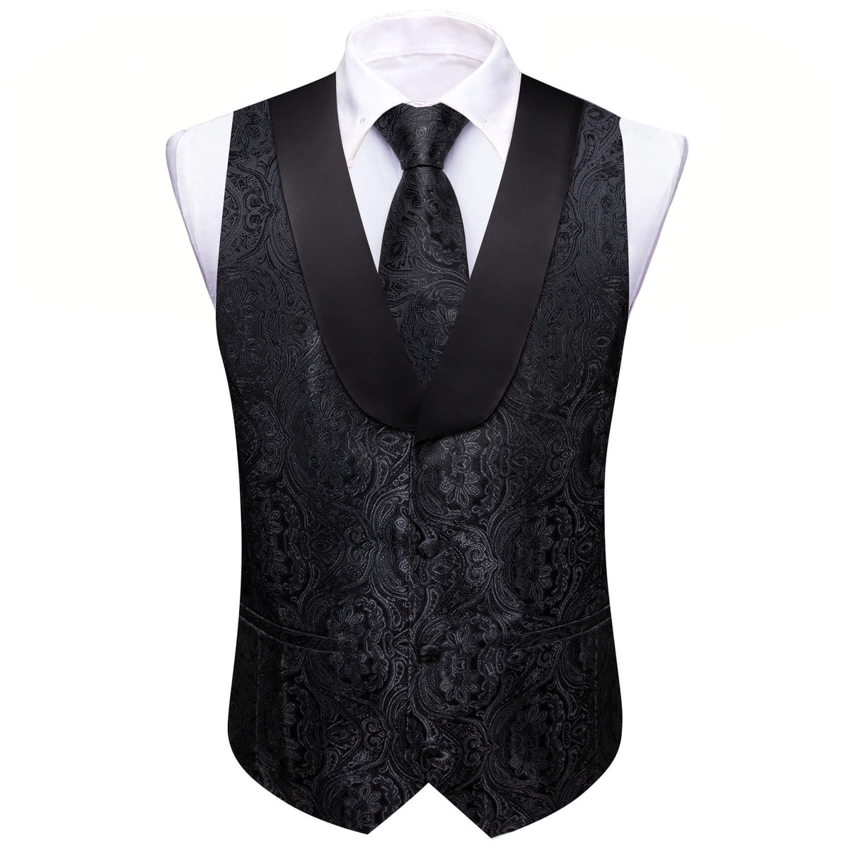 Black Paisley Vest Set with Black Collar – Sophisticated Gentlemen