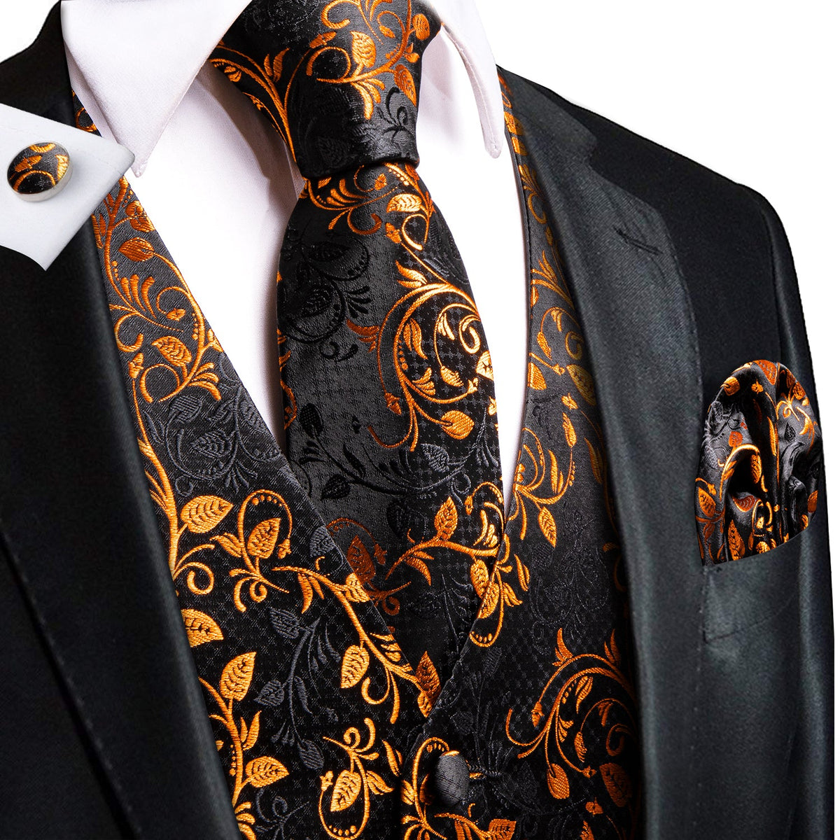 Black and Gold Flowers Vest Set – Sophisticated Gentlemen