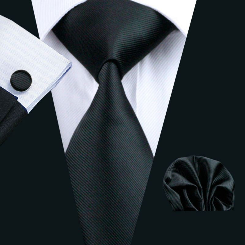 All Black Tie, Pocket Square and Cufflinks – Sophisticated Gentlemen