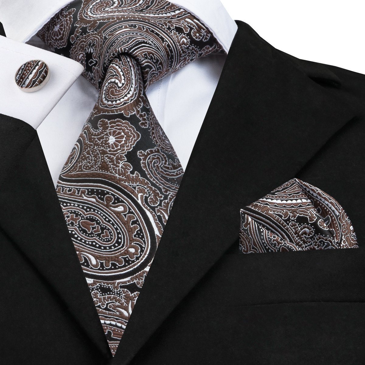 Brown Wind Tie, Pocket Square and Cufflinks – Sophisticated Gentlemen