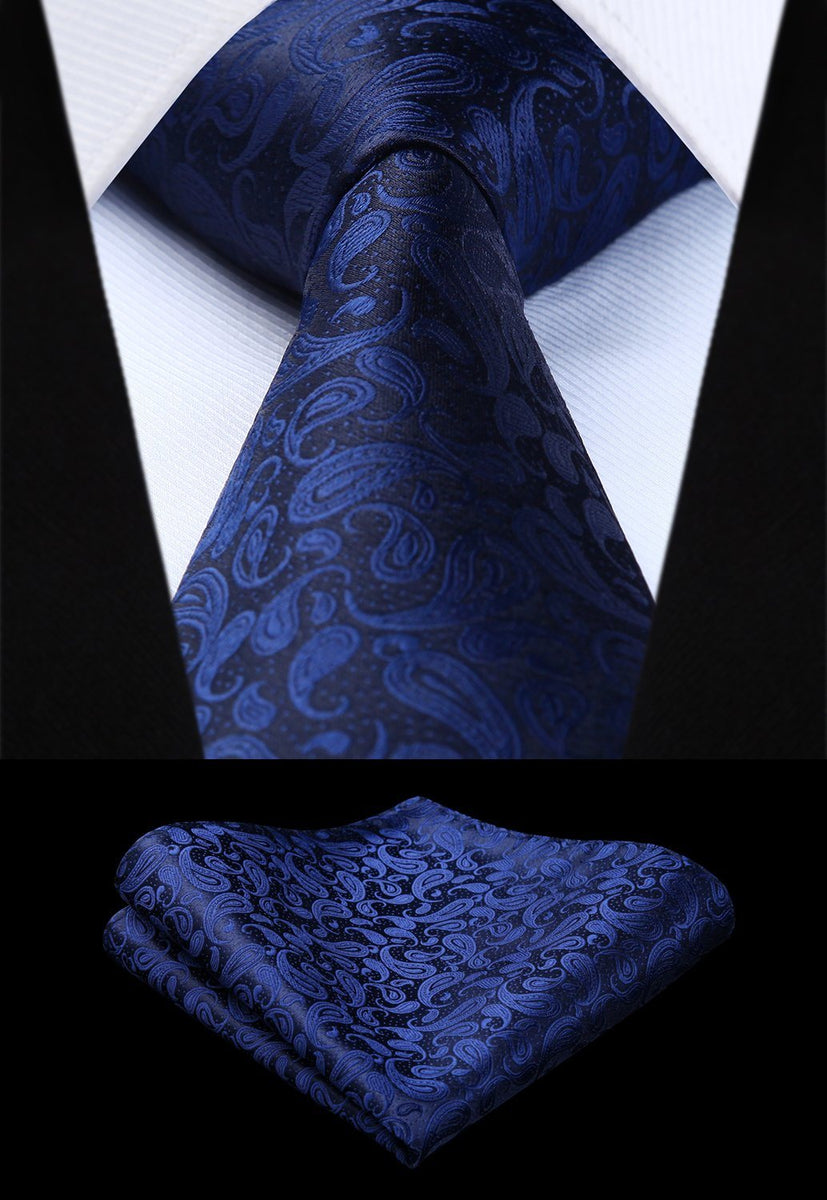 Navy Blue Paisley Tie and Pocket Square – Sophisticated Gentlemen