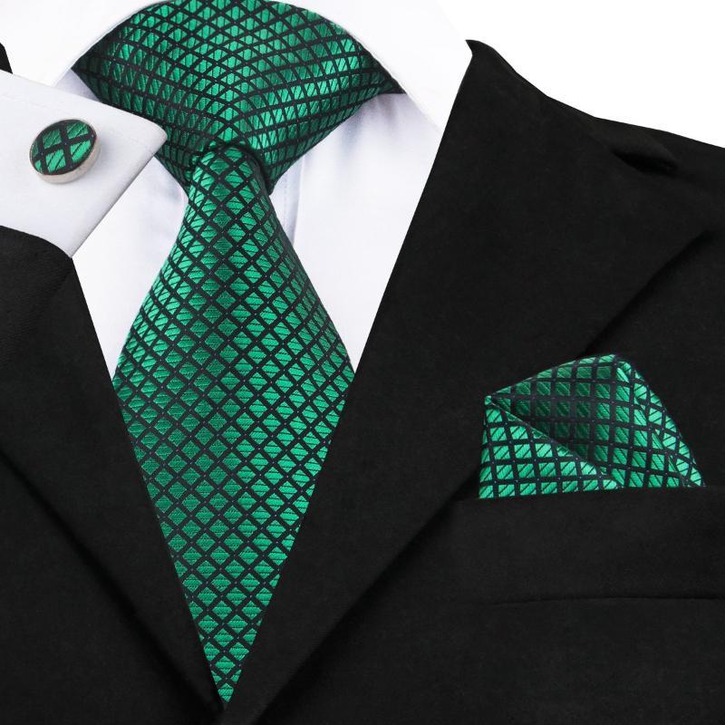 Squares in Green Tie, Pocket Square and Cufflinks Set – Sophisticated ...