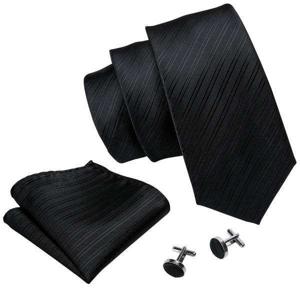 Black Lines Tie, Pocket Square and Cufflinks – Sophisticated Gentlemen